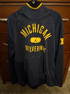 Jordan Navy and Yellow Pullover Hoodie with Jumpman Logo